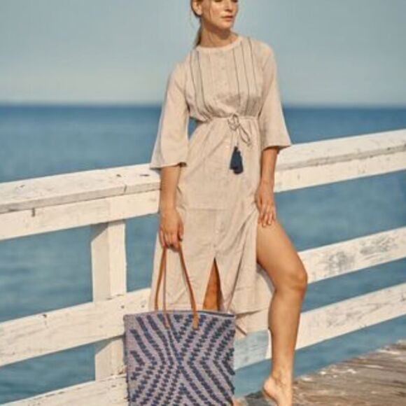Navy Blue Linen GUADALUPE Dress - NWT - Button Down - Picture 1 of 7